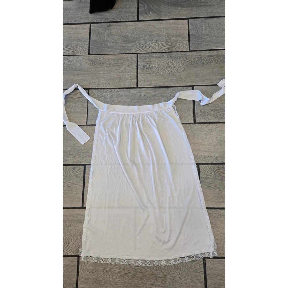 Vintage White Lace Trim Half Slip Skirt Extender Wrap Tie Waist Undergarment